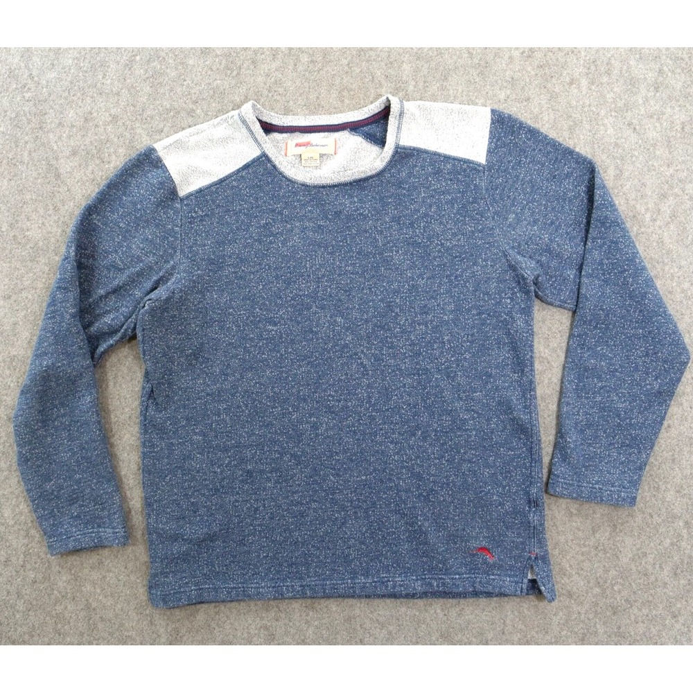 Tommy Bahama Sweater Mens Large Blue Gray Round Neck Pullover Long Sleeve Fleece
